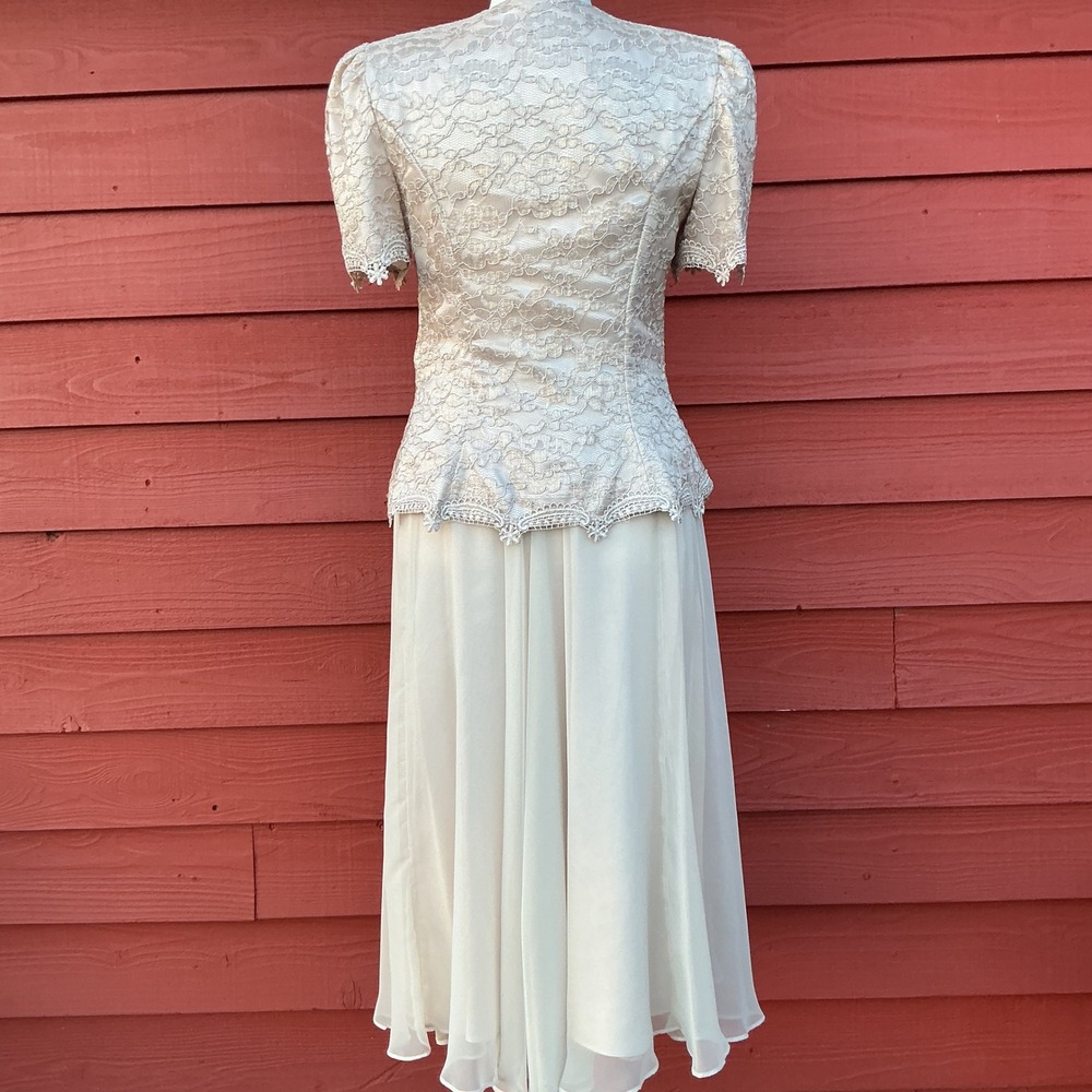 Cachet 2 Piece Dress Set Womens 12 Champagne Lace Chiffon Vintage 90s Romantic - Picture 14 of 14
